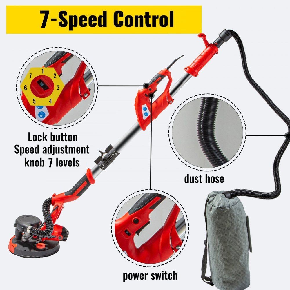 Drywall Sander 850W Electric Variable Speed Foldable Sheetrock + 6 Pads