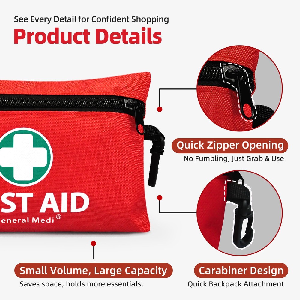 General Medi Mini First Aid Kit, 110 Piece Small 110 Set, Red