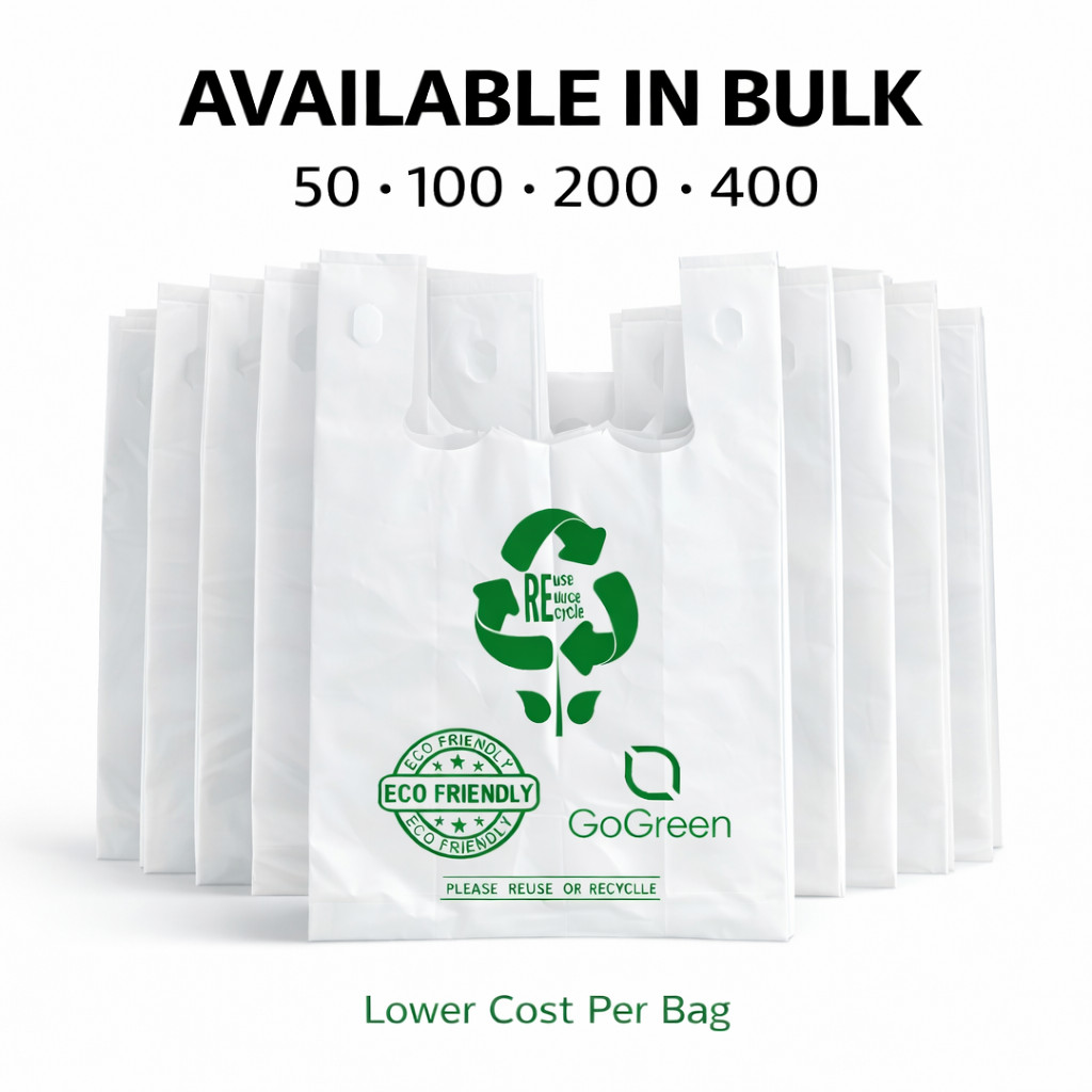 White 4 Mil Reusable Grocery T-Shirt Bags 1/6 21x6.5x11.5 Heavy Duty