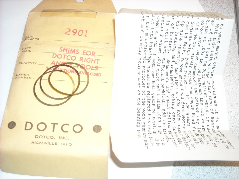 2901, Shim Packet, Dotco, Cooper Tools, New