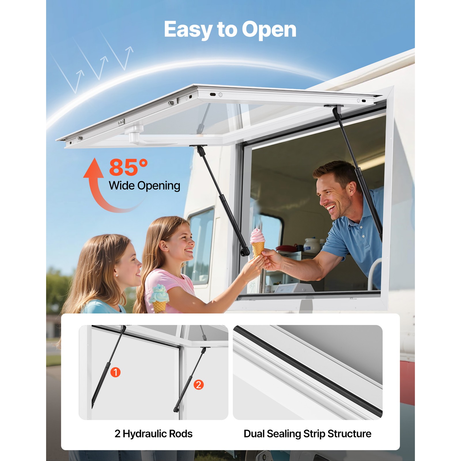Uimoso 36x24in Food Truck Service Window with Awning,Aluminum Alloy Construction