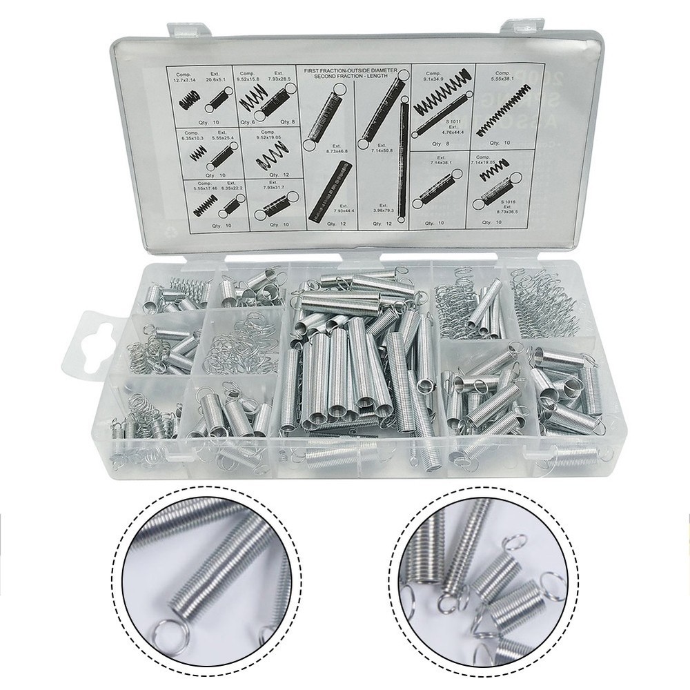200 PCS Assorted Metal Compression Tension Hook Springs with Storage Box