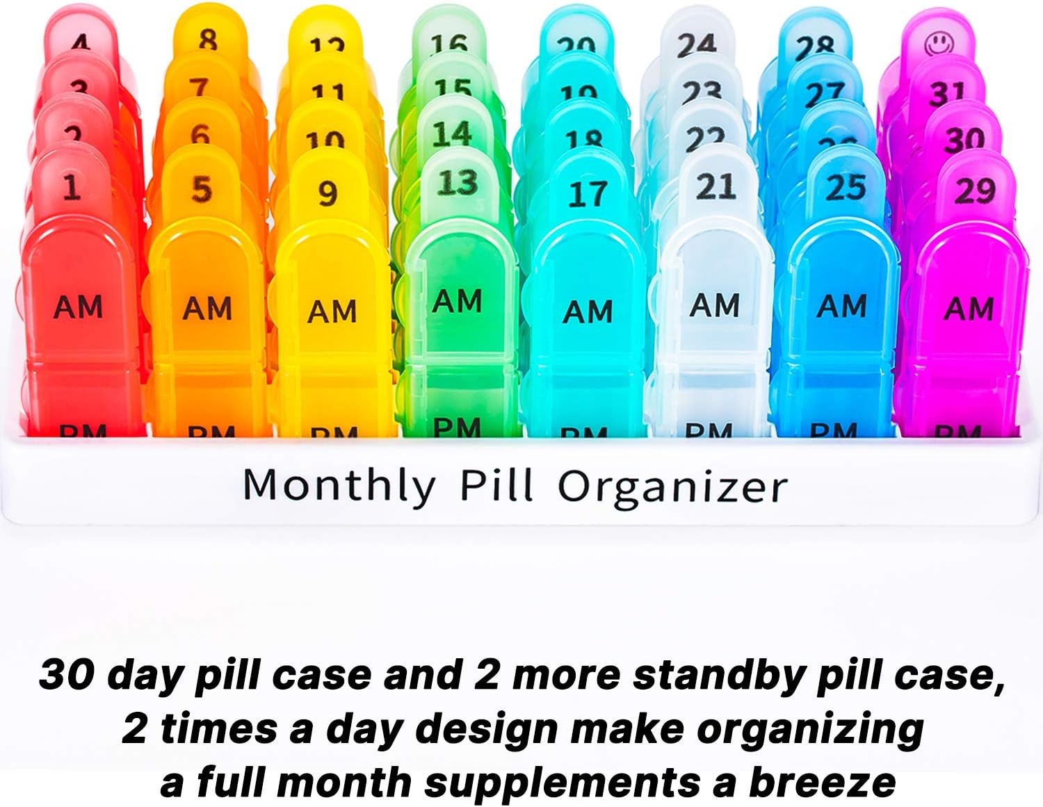 Daviky Monthly Pill Box Organizer 2 Times a Day - 30 Day Pill Box AM PM,BPA Free