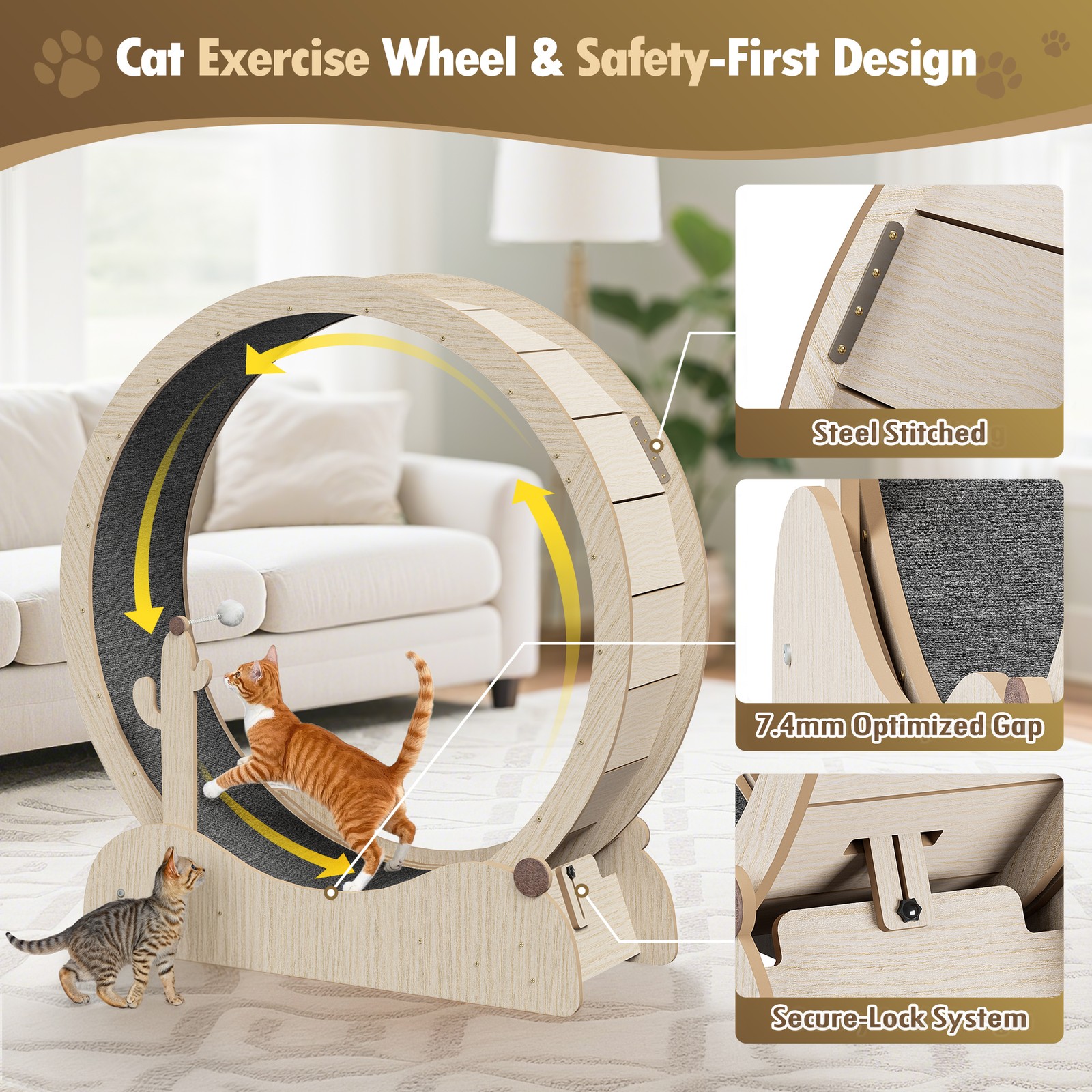 43" Cat Exercise Wheel for Indoor Cats Versatile Cat Toy Running Wheel Treadmill