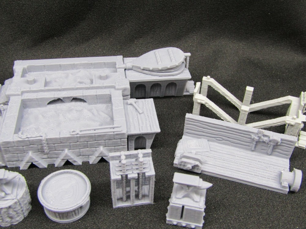 7 Piece Blacksmith's Forge and Workshop Set Miniature Scenery Terrain 3D Printed
