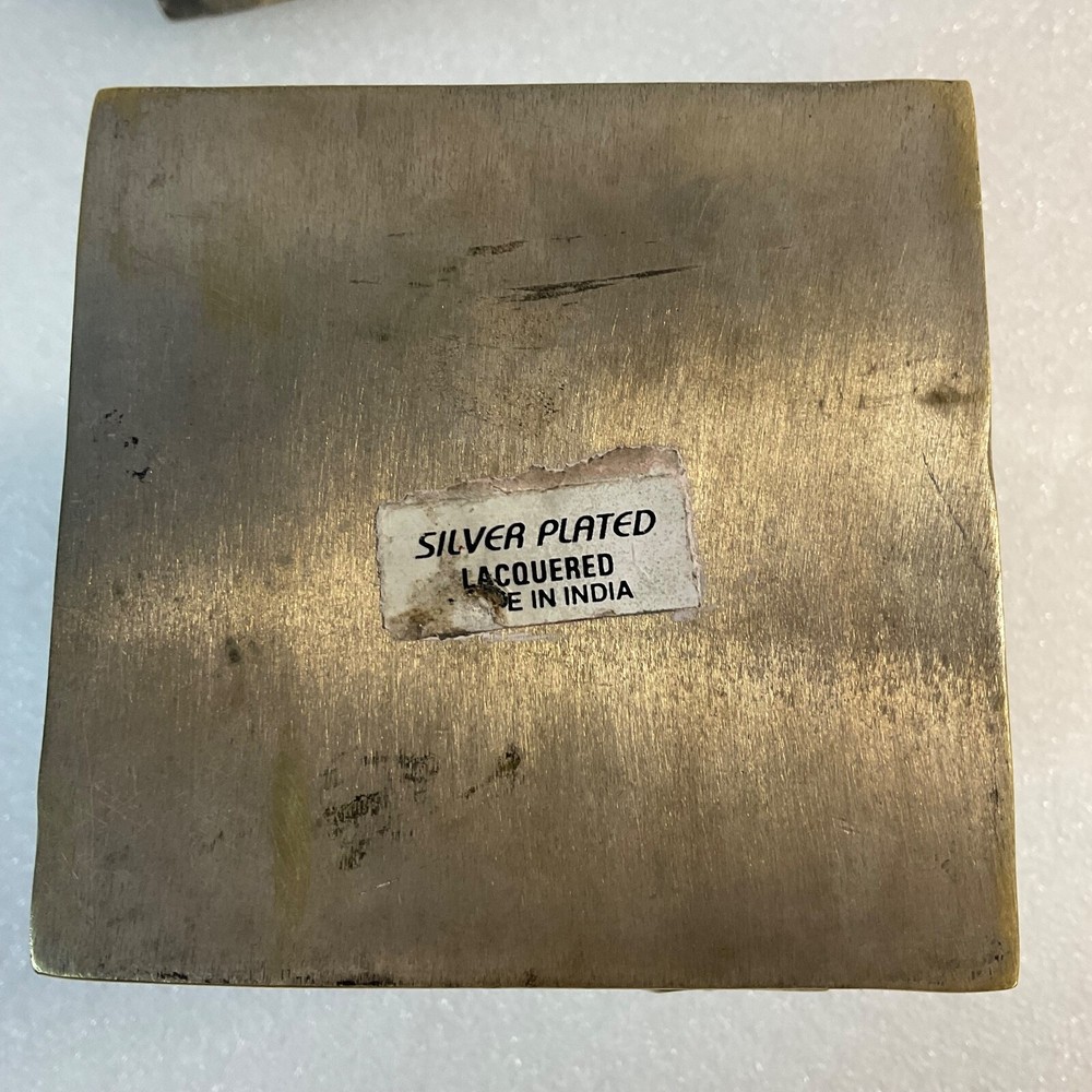 India Silver Plated Red Felt Lined 7.5" Tall Decorative Lined Trinket Box