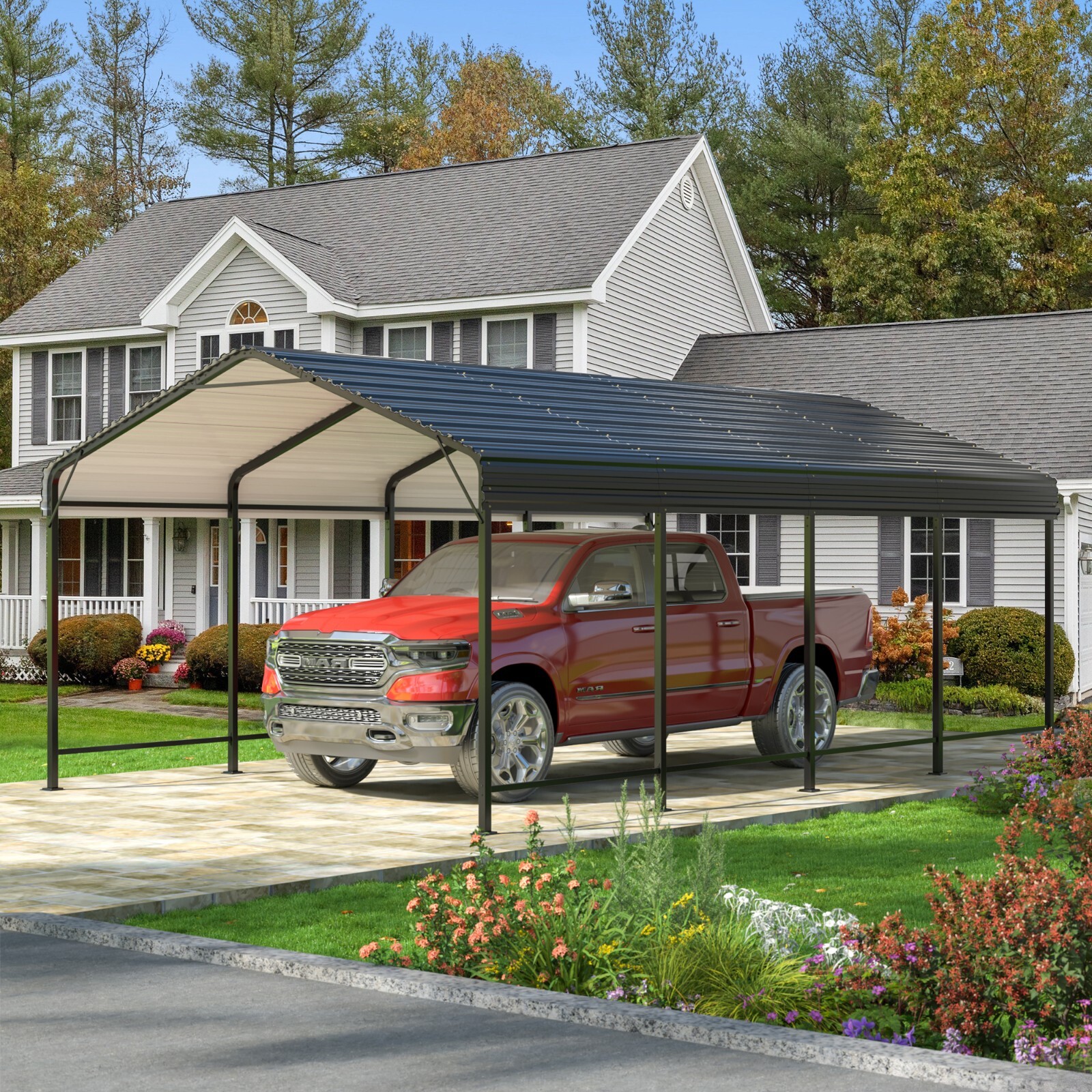 12x20 FT Metal Carport Heavy Duty Galvanized Shelter