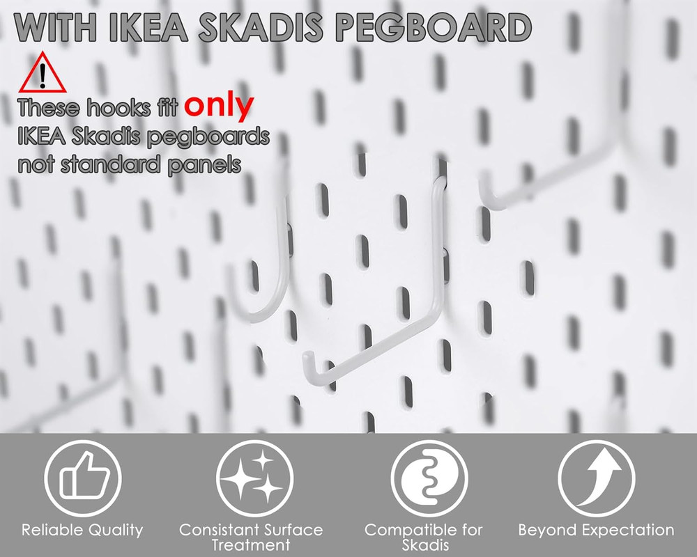Pegboard Hooks Compatible with IKEA Skadis Pegboard 12 Pack Accessories (Include