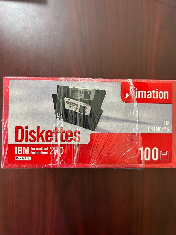 New Sealed Imation 3.5" High Density Diskettes - IBM Formatted 1.44MB - 100-Pack