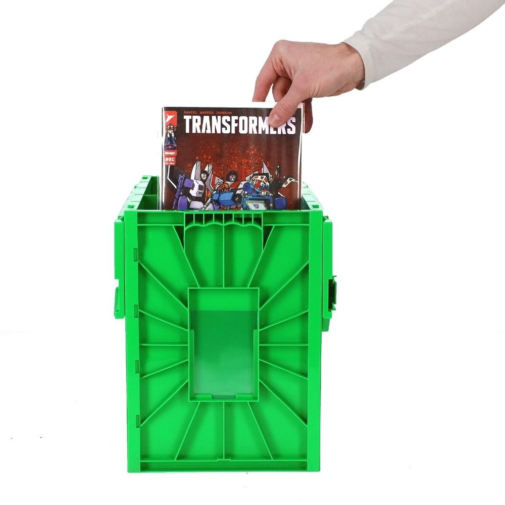 BCW Short Plastic Comic Book Bin Box Heavy Duty with Lid Green - **FIVE PACK**