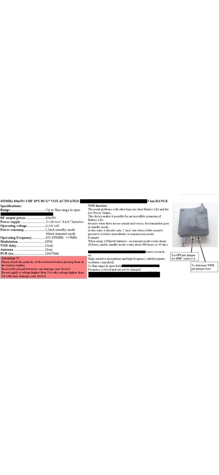 HP UHF Spy Bug - VOX/HOT