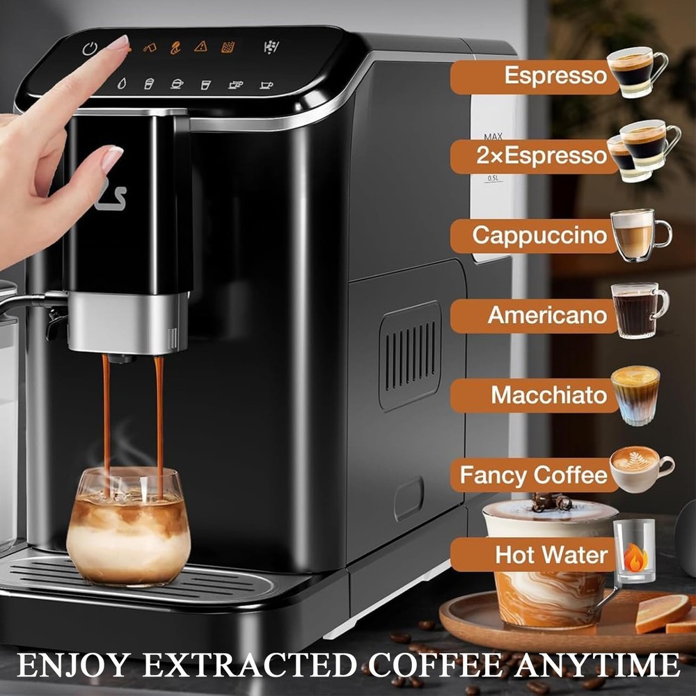 Fully Automatic Espresso Machine, 20 Bar Coffee Machine with Built-In Grinder