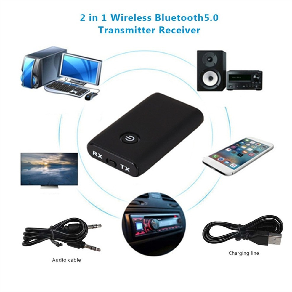 Bluetooth 5.0 Transmitter & Receiver 2IN1 Adapter Wireless Audio 3.5mm Jack Aux
