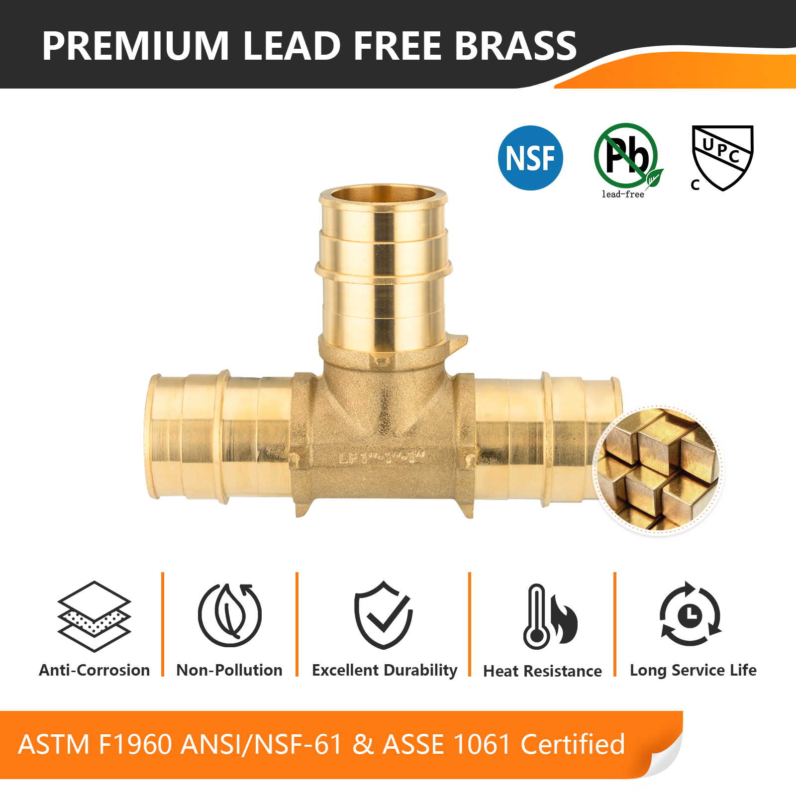 EFIELD 5 To 100 Packs Pex A Expansion Tee 3/4"x3/4"x3/4" Brass Fittings No Lead