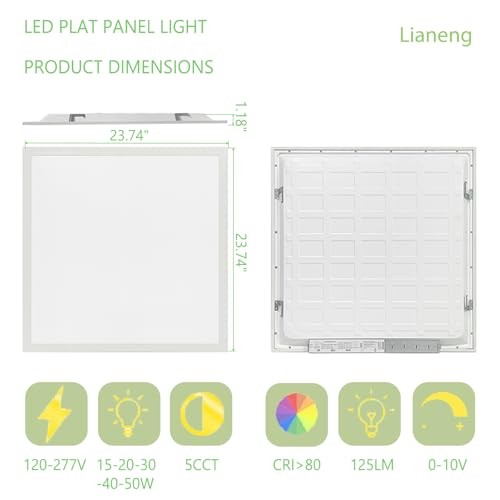 LED Flat Panel Light,Drop Ceiling Lights,5 CCT 3000K-6500K Adjustable & 5 2x2