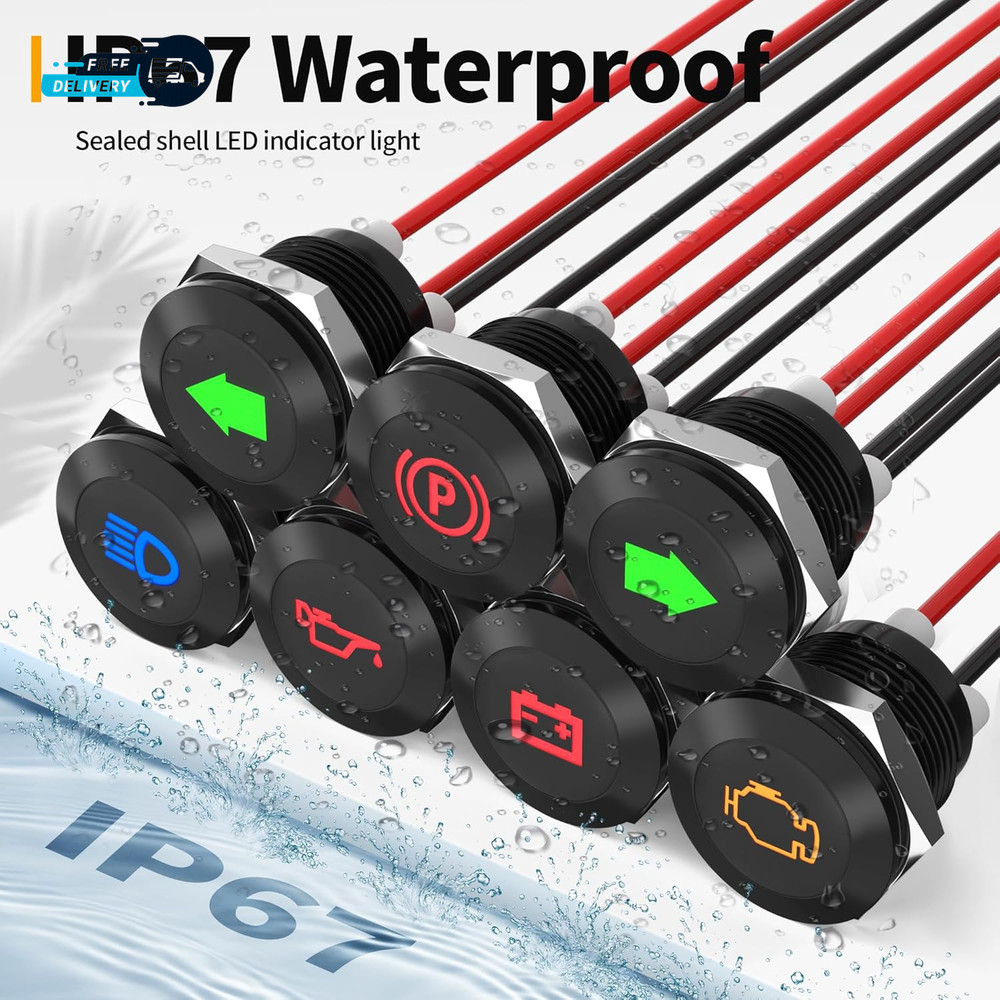 12V LED Indicator Light Small Indicator Light Waterproof 1/2" Panel Cutout
