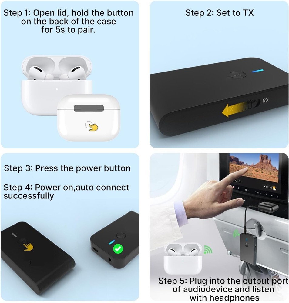 Bluetooth 5.3 Transmitter Receiver for TV and Wireless Headphones, 2-in-1 Blu...