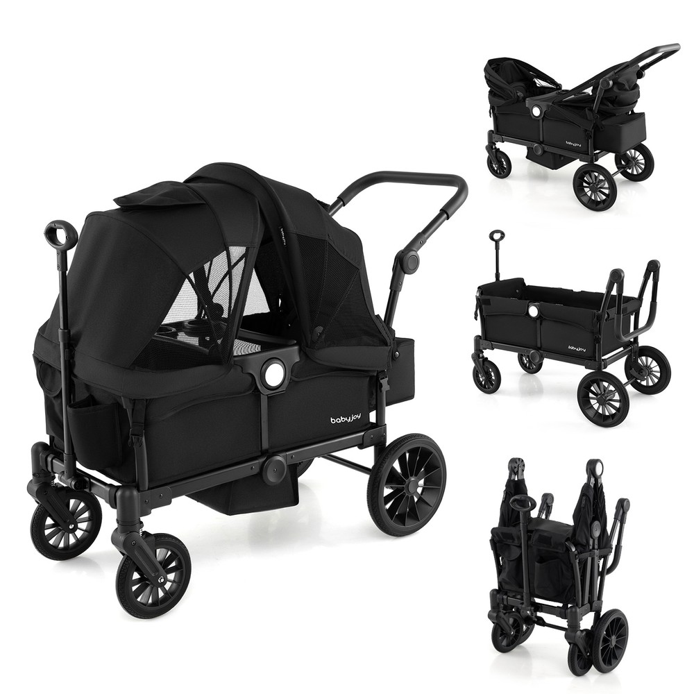 Wagon Stroller for 2 Kids Push Pull Double Stroller w/ Adjustable Handle