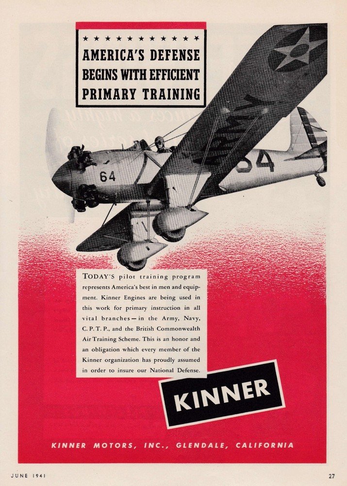 1941 Kinner Aircraft Engine / Ryan PT22 Ad 7/12/2025b