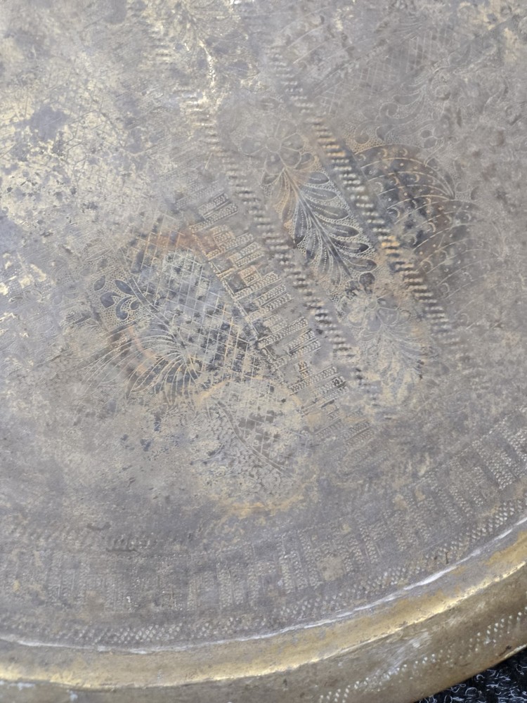 24” Antique Mid Eastern Brass Tray Hand etched