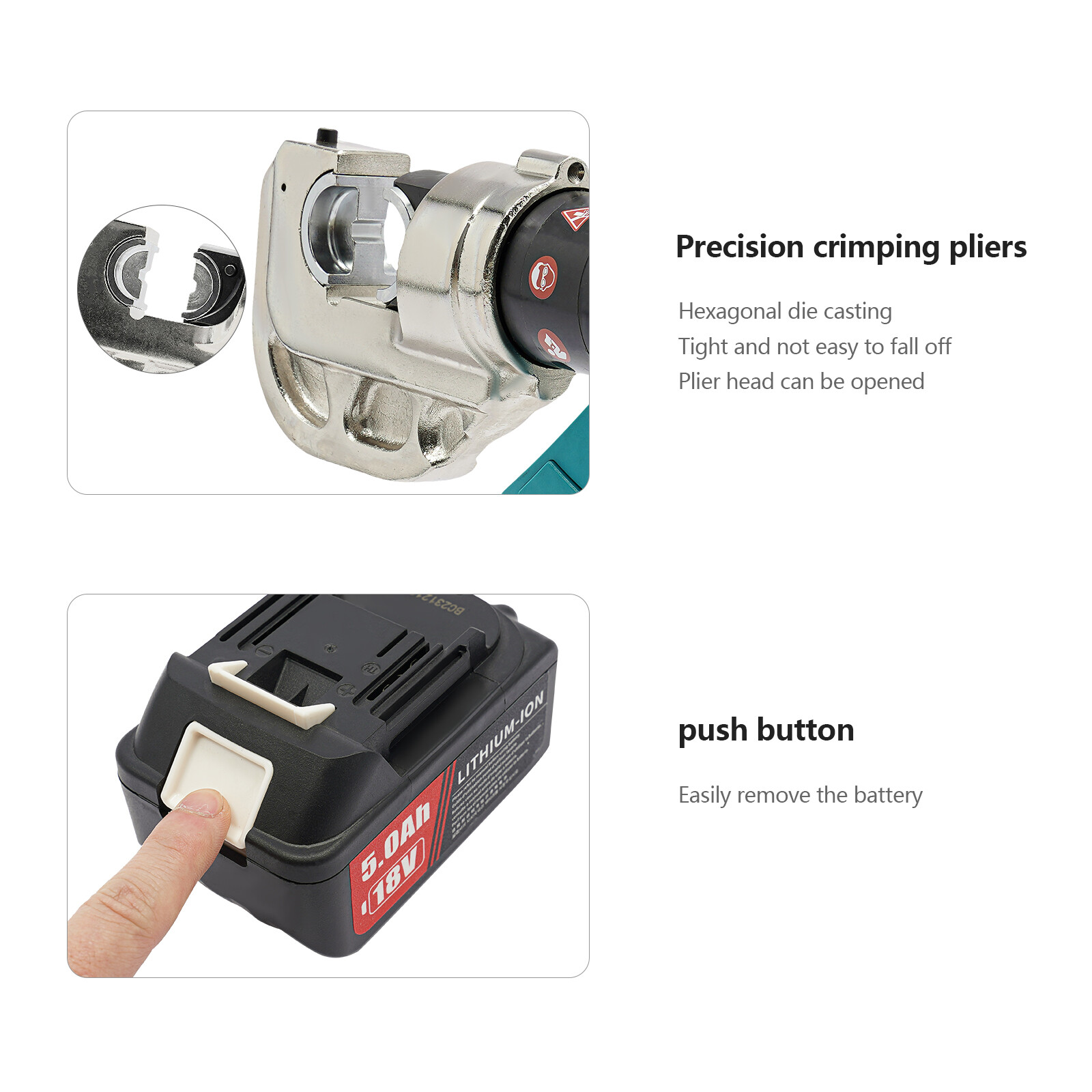 Electric Hydraulic Plier Rechargeable Battery Powered Crimping Tool 18V 10-400m㎡