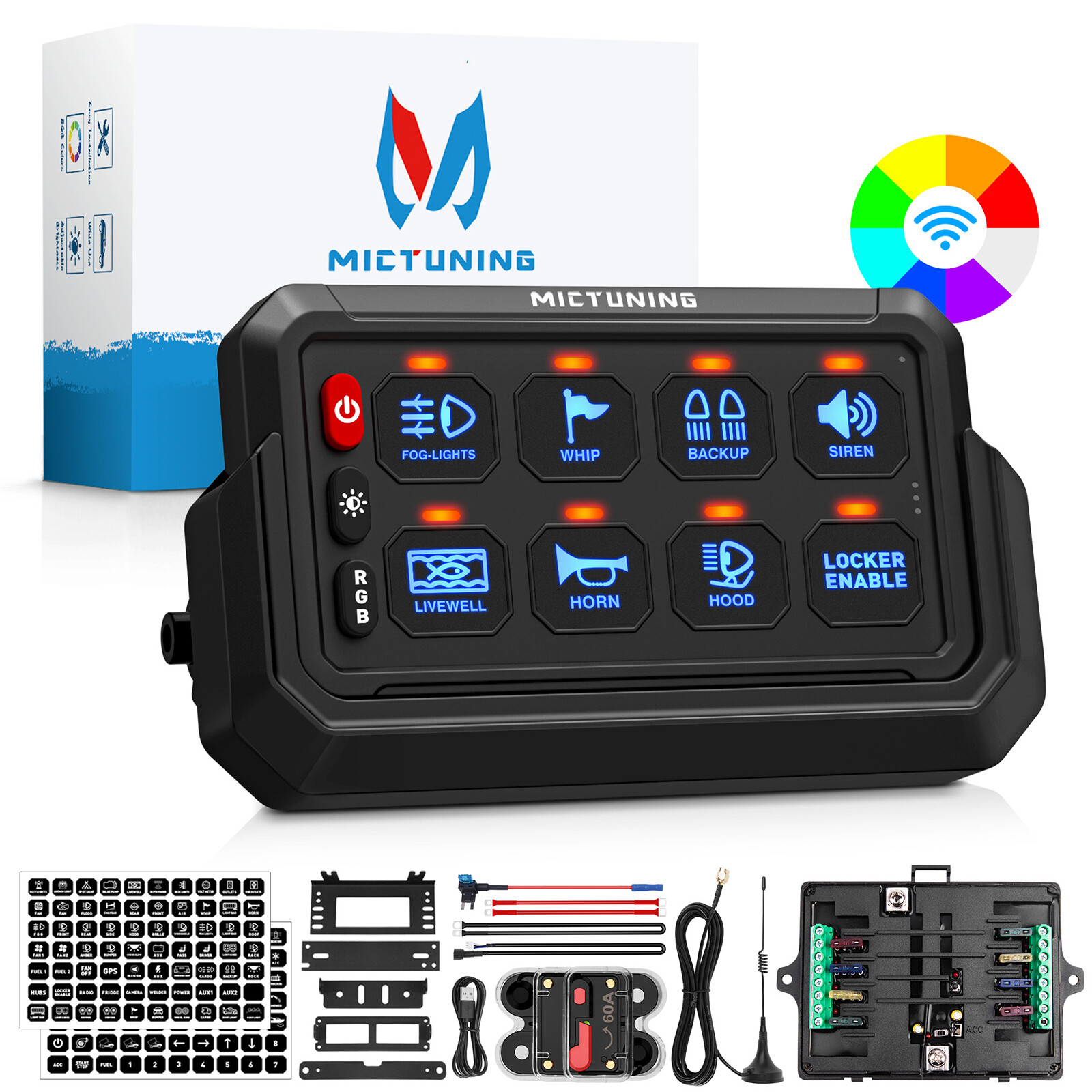 MICTUNING P1s 8Gang Switch Panel,Wireless Cordless,Auxiliary Circuit Control Box