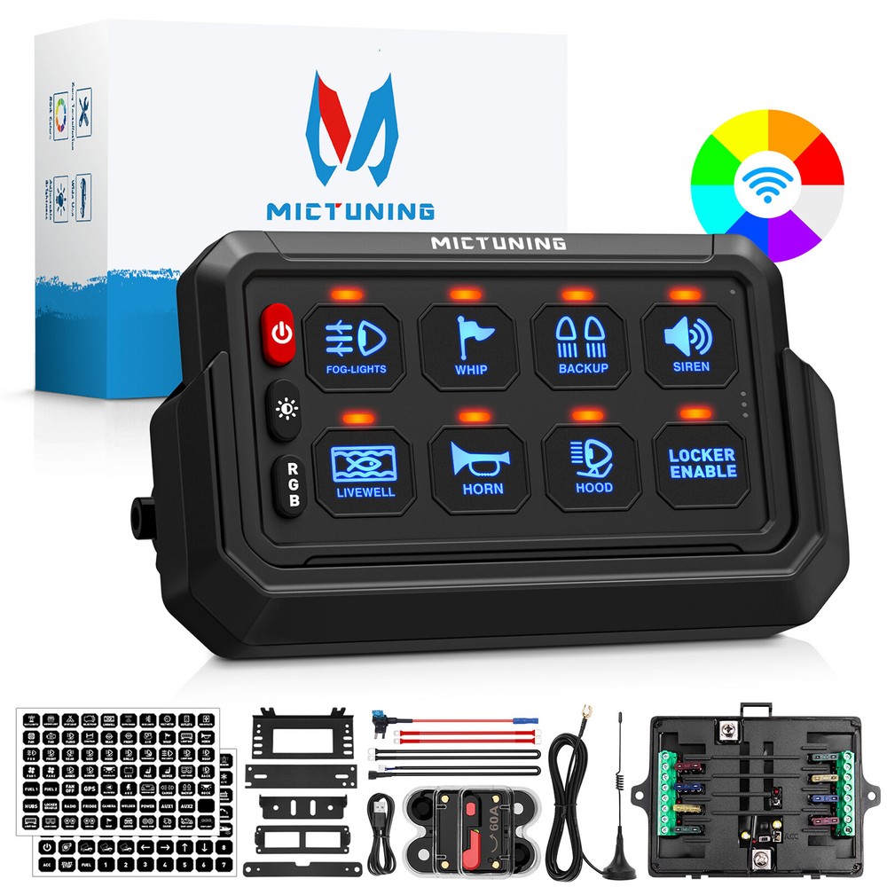 MICTUNING Wireless Switch Panel, 4/6/8/12 Gang Led Touch Switch On-Off Flash Pod