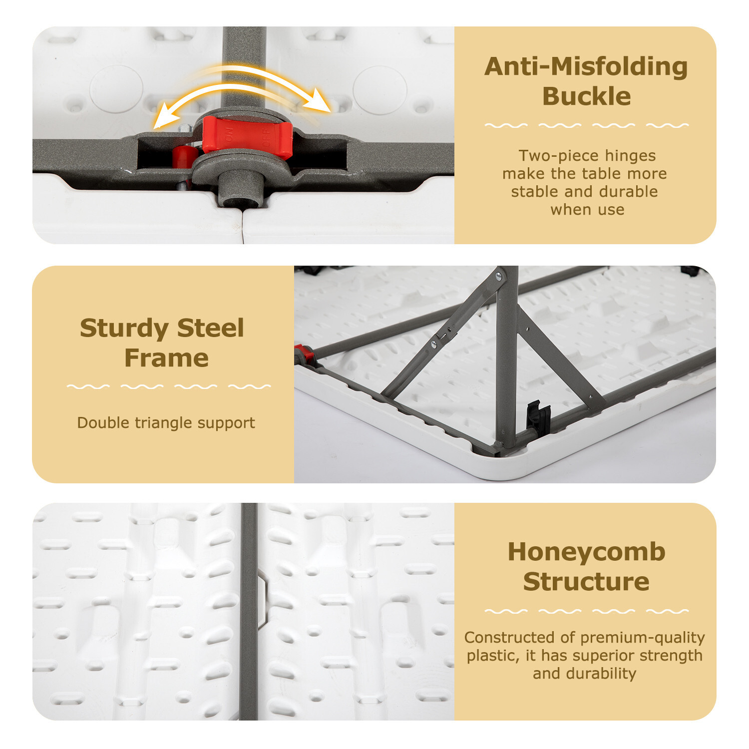 34" Folding Tables Plastic Folding Card Table Half Portable Foldable Table,White