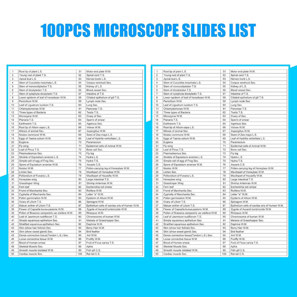 Microscope Slides, 100 Pcs Prepared Microscope Slides with Specimens for Kids Ho