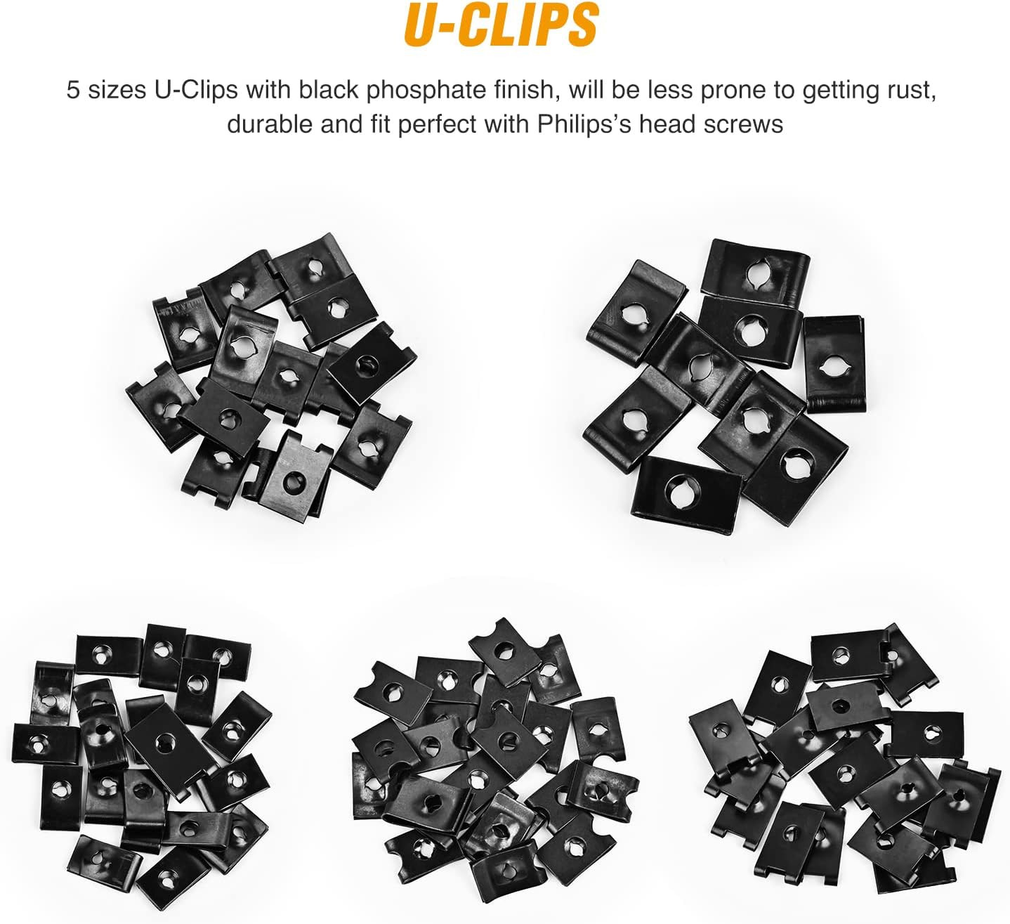 170Pcs Car U-Clip and Screw Assortment Kit 9 Different Sizes Automotive U Nut an