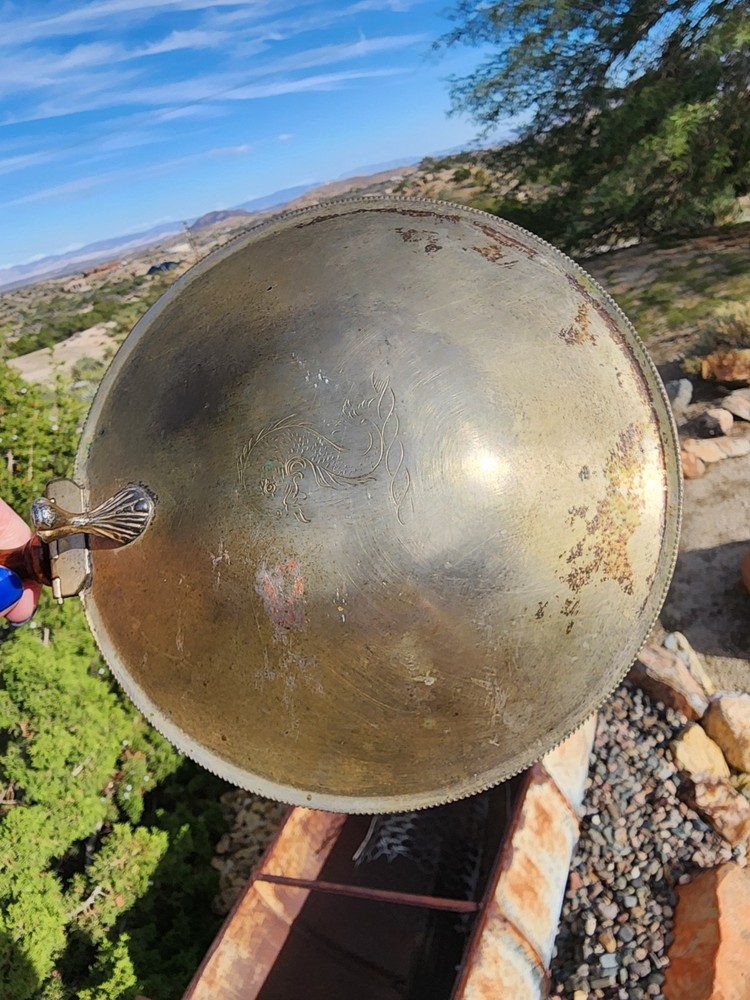 Vintage Silver on Copper Bed Warmer Silent Butler Crumb Catch WoodHandle Serpent