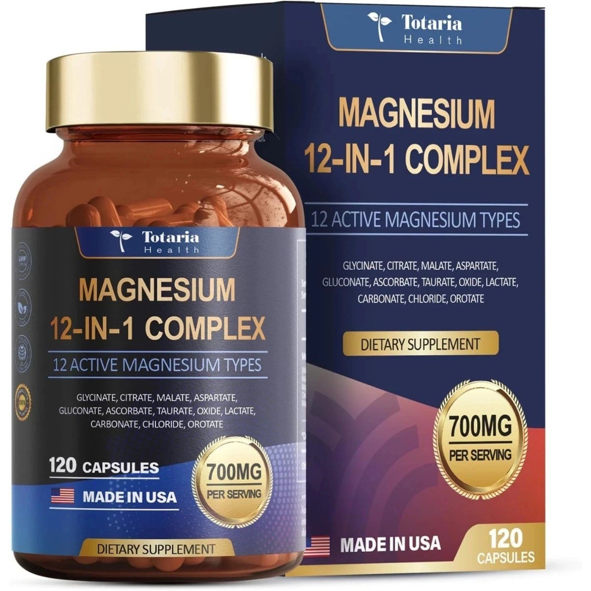 12-in-1 Magnesium 700mg by Totaria Nature | Vegan Nerve & Bone Health Supplement