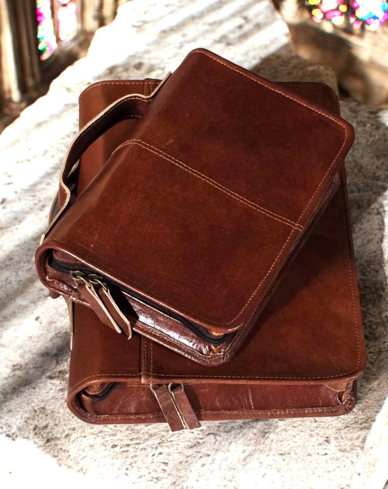 Large Handmade Leather Bible Cover | Vintage Brown Leather Holy Bible Case.