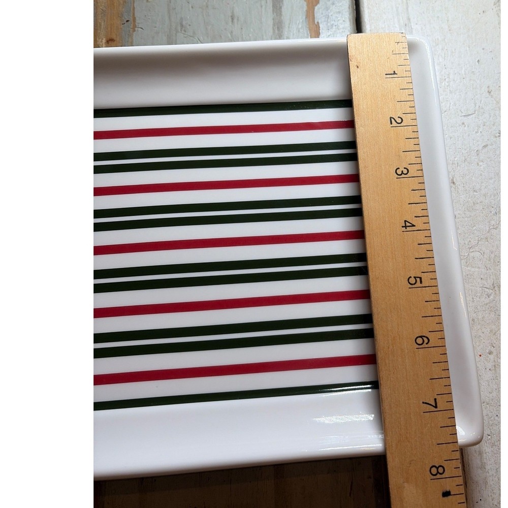 Eddie Bauer Holiday Platter Rectangular Ceramic Serving Tray Striped New in Box