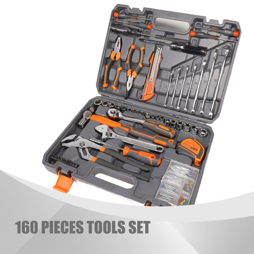 Pliers Hammer Screwdriver Bits Wrench Socket Measuring Tape Hand Tool Kit 160pcs