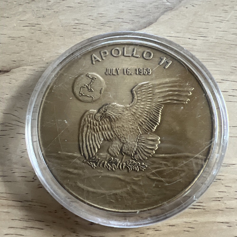 APOLLO 11 JULY 16 1969 PROJECT APOLLO SPACE ROCKET BRASS TOKEN. In Case