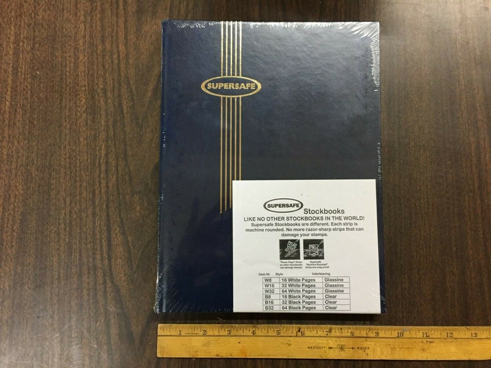 Supersafe W 4/8 Stockbook In BLUE - 8 White Pages = 16 Front & Back  9 x 12