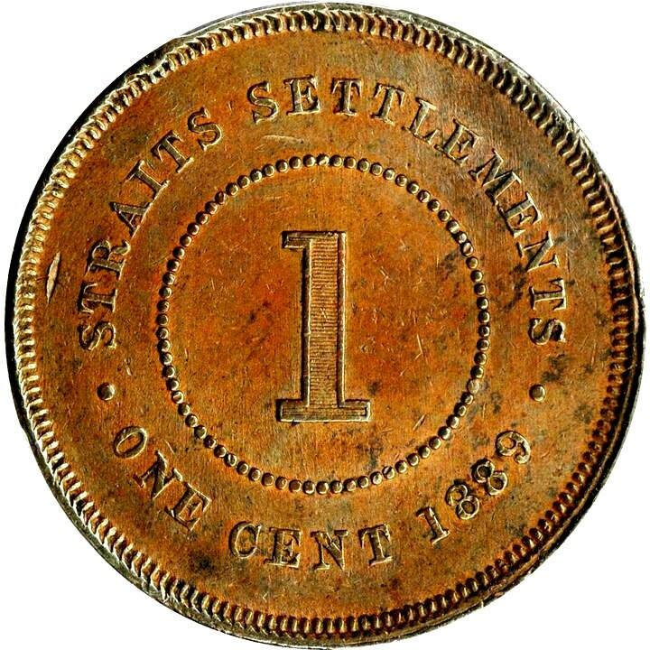 1889 Straits Settlements Cent, NGC AU 55, Malaysia