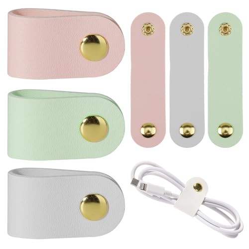 6pcs Leather Cord Organizer Reusable Cable Straps PU Leather Cable Organizer