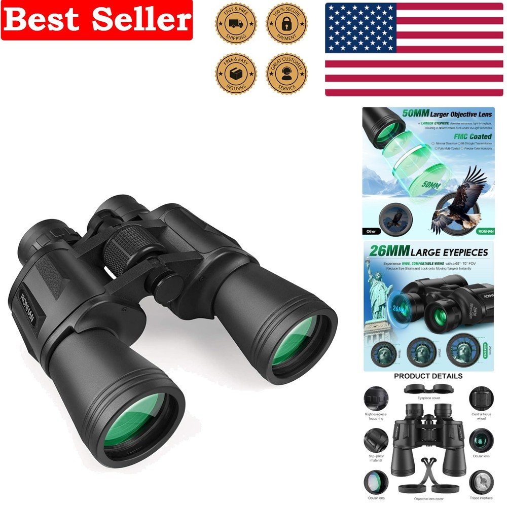 Versatile Waterproof 20x50 Binoculars with Shock-Resistant Grip & Carry Case