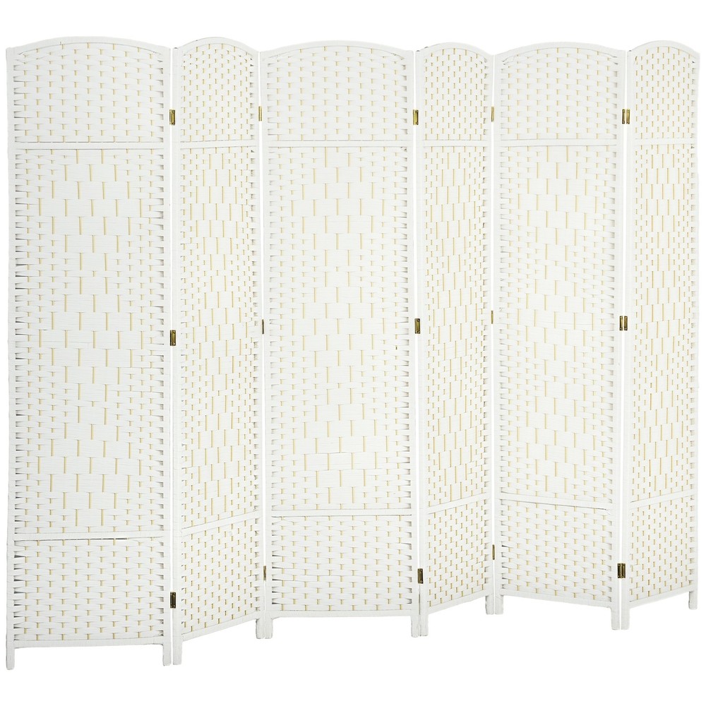 6 Panel Room Divider Hand-Woven Freestanding Partition White