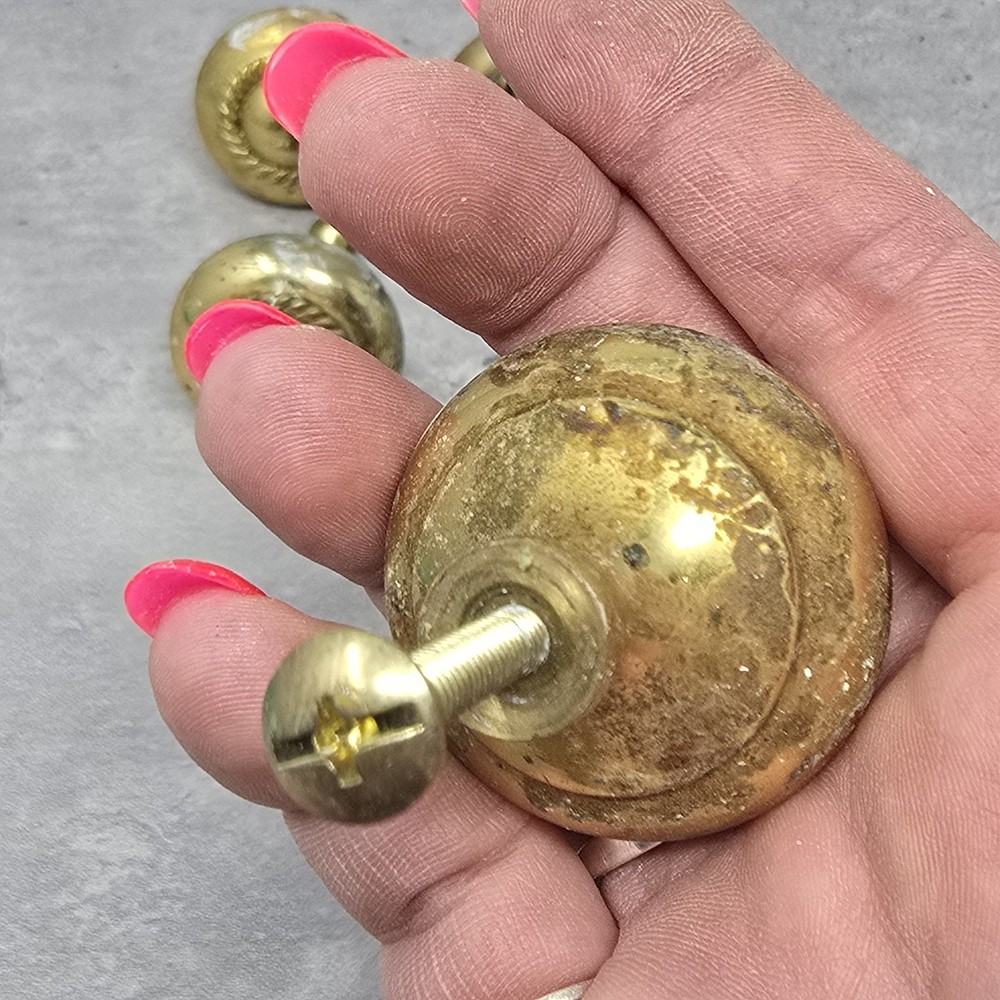 Lot Drawer Pulls Knobs Brass MCM Architectural Salvage Hardware Rope Design 1.5"