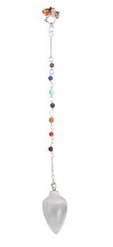 Selenite 7 Chakra Pendulum - Aura Cleansing High Vibration Divination Tool