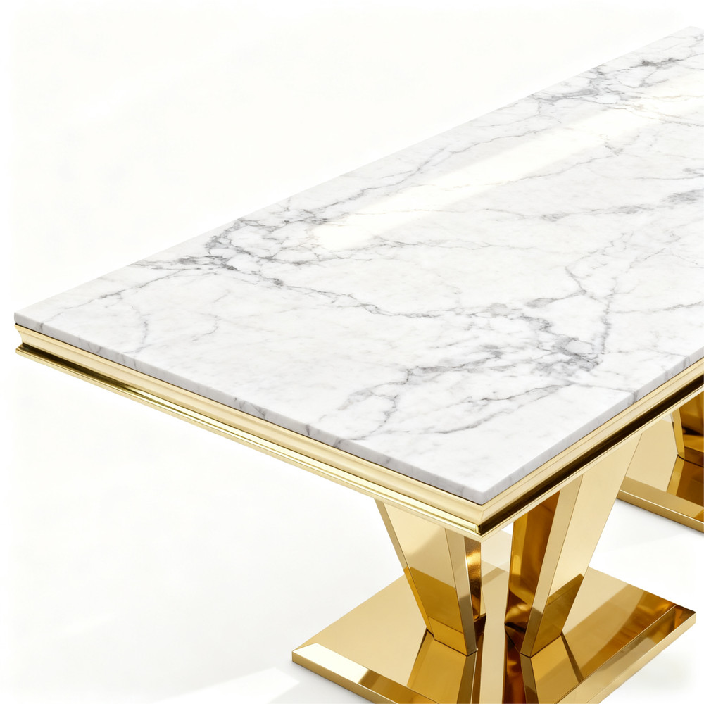 Marble Dining Table for 6 People, 67'' Rectangle White Faux Marble Dining Table