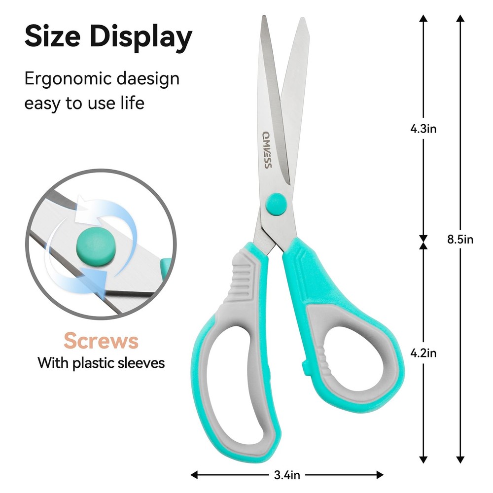 8.5" Scissors All Purpose 3 Pack, Ultra Sharp 2.5mm Thick Blade Scissors for ...