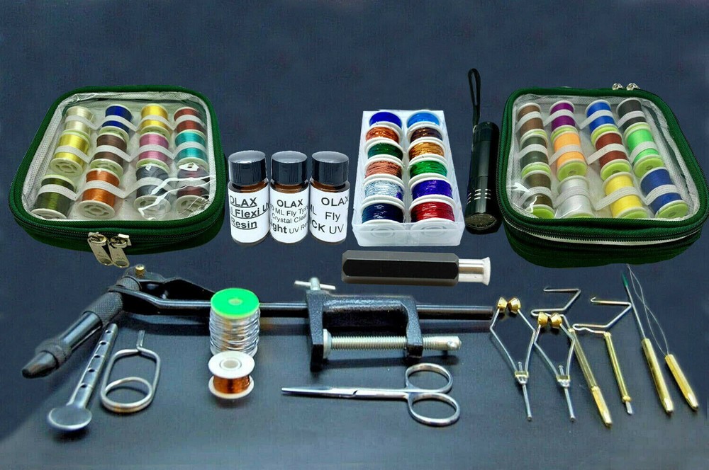 Goliath Fly Tying Tools, Materials Kit with Tinsel, Floss, Thread, Glue,UV Torch