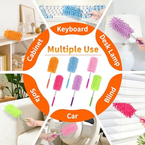 Hand Duster for Cleaning, 360° Bendable Duster with Telescoping 6 Pack Colorful