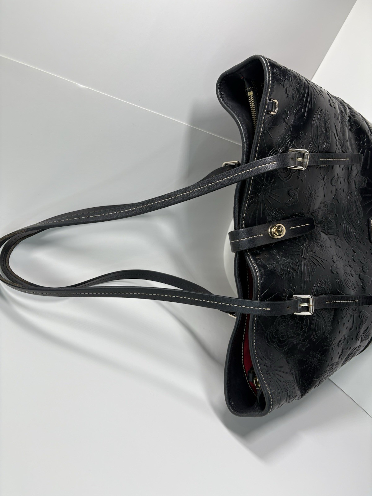 Dooney & Bourke Disney Black Embossed Leather Tote Bag Mickey Mouse Authentic