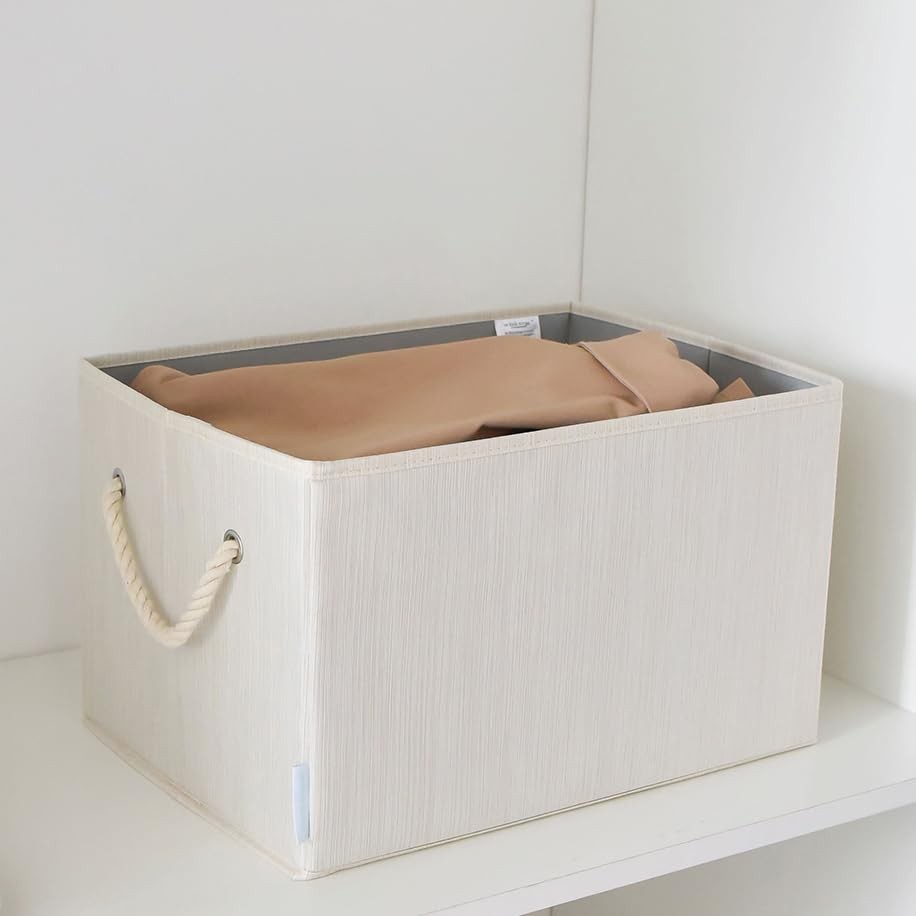 Pack of 2 Large Modern Rectangular Storage Bins, Sturdy Foldable Fabric Close...