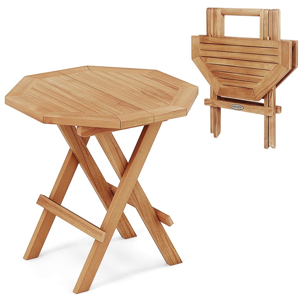 Patio Folding Side Table w/ X-shaped Legs & Slatted Tabletop for Backyard